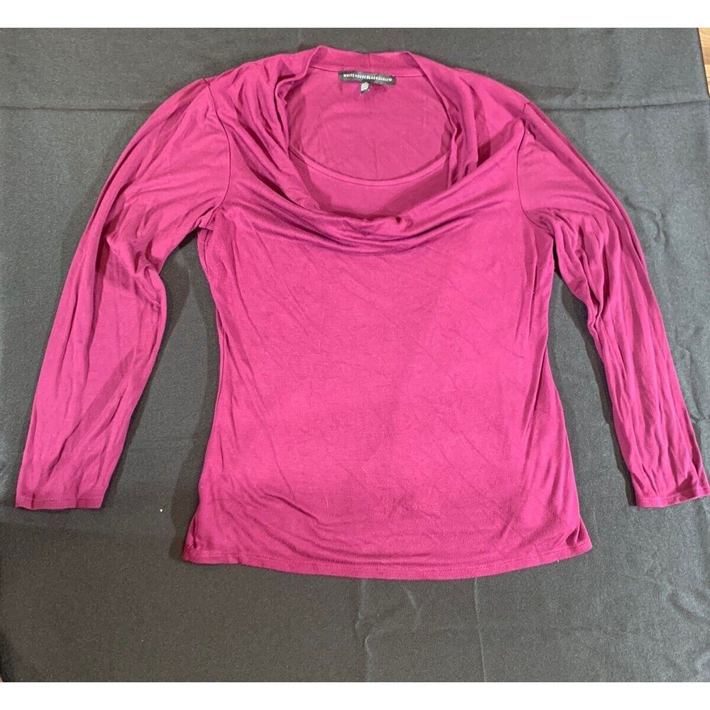 White House Black Market Maroon Rayon Long Sleeve Scoop Neck Shirt Top Blouse M